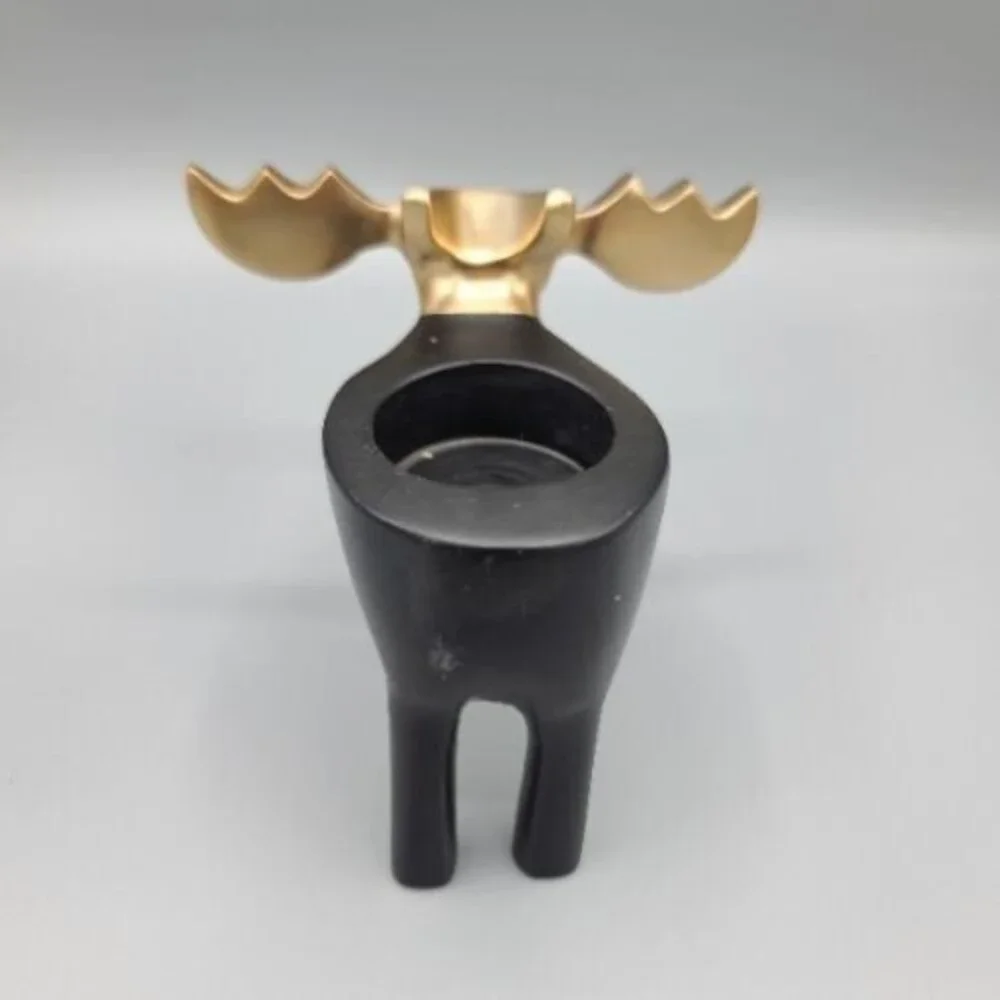 Moose and Christmas Tree Black Metal Candle Holder